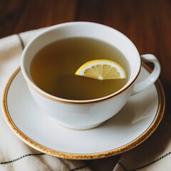 Hot tea with lemon and scarf. Winter time. Selective focus