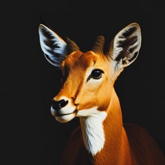 Portrait of an antelope on a black background with space for text