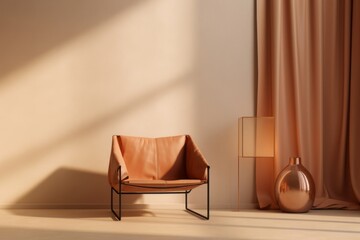 The Comfort of Home, Hazy Light, Leather Chair, and the Warmth of Light Orange and Bronze Minimalist, generative ai
