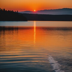 Sunset on the lake splash beautiful orange light