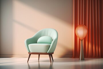 Elegantly Designed Soft Brown Chair in Photorealistic Rendering, Capturing Minimalist Beauty, Light Orange and Light Emerald, generative ai