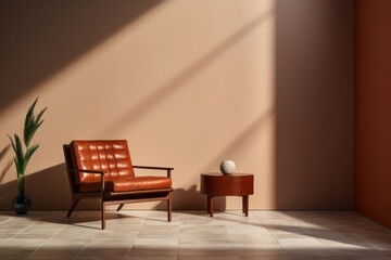 The Comfort of Home, Hazy Light, Leather Chair, and the Warmth of Light Orange and Bronze Minimalist, generative ai