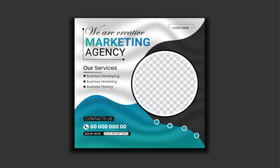 Business marketing agency promotion social media post template. Editable square banner design with place for the photo