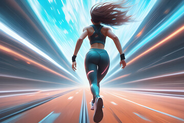 Obraz premium Back view of woman running in leggings Generative AI 