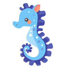 Fototapeta premium Children's flat vector illustration on white background. Cute blue seahorse . Vector illustration