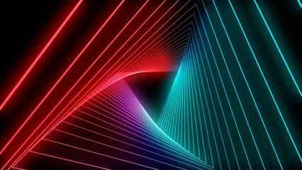 Neon tunnel. Portal with light effects. Retro abstract background.