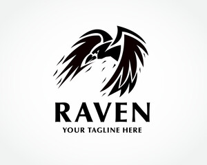 abstract raven bird flapping wings logo design template illustration inspiration