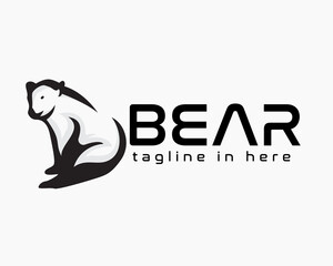 sitting bear black white logo symbol design template illustration inspiration