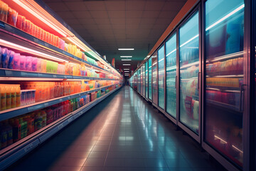 Fototapeta premium supermarket aisle with neon lights