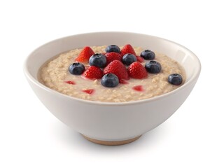 Oatmeal bowl with berries on a white background