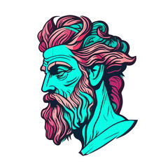 Obraz premium Isolated depiction of Poseidon, the Greek god of water, with a focus on his iconic head and association with Atlantis in ancient mythology.