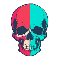 Isolated illustration of a colorful skull head, featuring tattoo-inspired designs, combining elements of human anatomy and skeletal structure