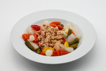 Mediterranean tuna salad. Vegetables summer salad with tuna.