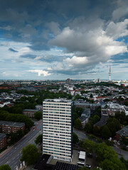 Obraz premium Hamburg, EImsbüttel aerial shot with TV tower in the background