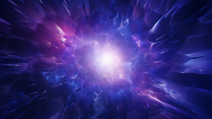Abstract explosion of violet and blue light background. Generative AI
