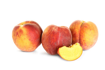 Fototapeta na wymiar Sweet peaches on white background
