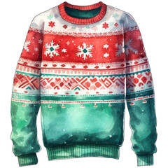 Watercolor Christmas Sweter. Winter Theme Illustration.