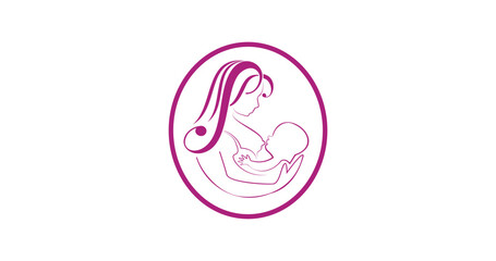 Breastfeeding logo design vector. Illustration of a mother holding her baby while breastfeeding. Great for the World Breastfeeding Week celebration
