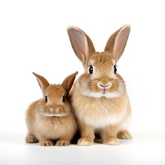 Obraz premium Rabbit and bunny on white background. Generative AI