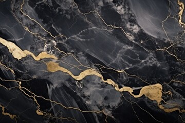 Abstract marbled background. Luxurious elegant black and grey marble stone texture, with gold details.