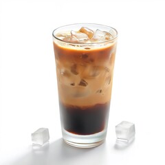 Iced Greek coffee frappe with ice cubes on white background