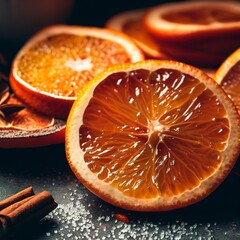 sliced oranges with sugar and ciinamon