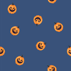 Cute vector pattern for Halloween celebration. Jack lantern, pumpkin with scary laughing face. . Vector illustration