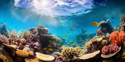 Fototapete Unterwasser coral reef with fish