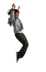 Talent, African and child hip hop dancer dancing isolated in a transparent or png background...
