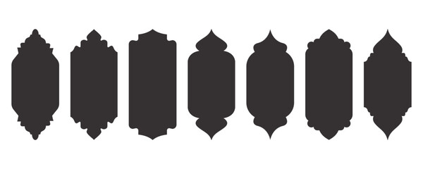 Ramadan frame shape. Islamic window and door icons set. Arabic oriental arches. Silhouettes of arabesque traditional templates. Vector