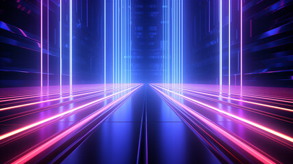 Fototapeta na wymiar Abstract futuristic neon background with glowing ascending lines. Generative AI
