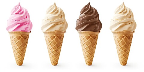 Fototapeta na wymiar Freshly scooped ice cream on cones isolated on white background