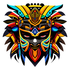 Vector illustration of a colorful tribal mask isolated on a white background.