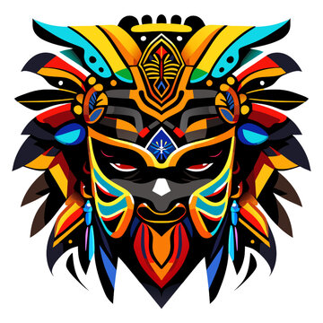 Vector illustration of a colorful tribal mask isolated on a white background.