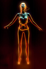 a womans body with glowing neon light wire