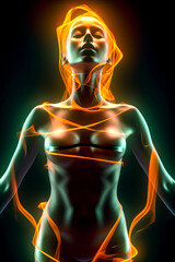 a womans body with glowing neon light wire