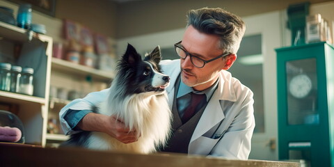veterinarian examining and consulting with an animal owner. Generative AI