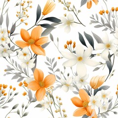 orange and grey floral pattern in a white background