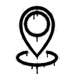 Spray Painted Graffiti Map pointer icon Sprayed isolated with a white background. graffiti GPS location symbol with over spray in black over white. © Doa Bunda