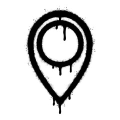 Spray Painted Graffiti Map pointer icon Sprayed isolated with a white background. graffiti GPS location symbol with over spray in black over white. © Doa Bunda