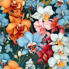 orchids bouquet seamless pattern 