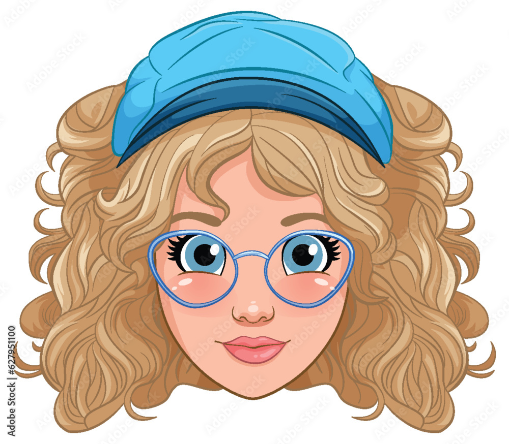 Sticker Woman wearing glasses head cartoon isolated