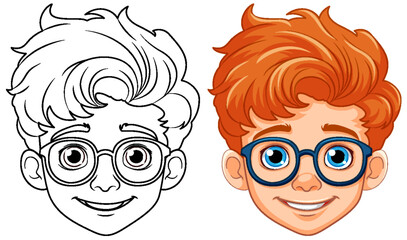 Orange hair boy wearing glasses head - obrazy, fototapety, plakaty