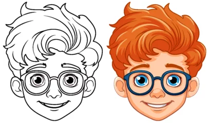 Door stickers Kids Orange hair boy wearing glasses head