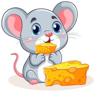 Cute rat cartoon holding cheese