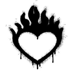 Spray Painted Graffiti Heart flame icon Sprayed isolated with a white background. graffiti Love fire symbol with over spray in black over white.