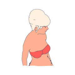 Illustration of a beautiful fashion model posing in a stylish swimsuit. Young attractive woman in bikini. Top view