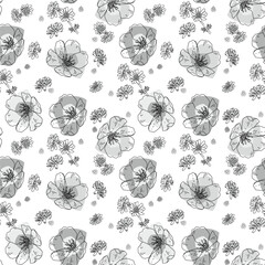 flower hand drawn monochrome vector semaless pattern