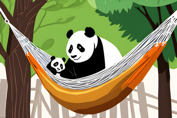 Mom Panda Yagi Panda's Date in the Hammock generative ai