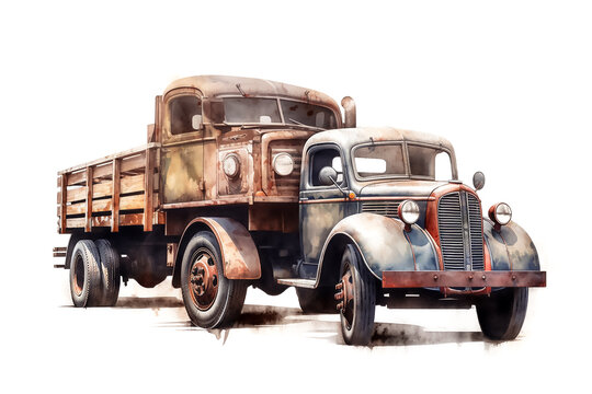 Illustration of vintage tow truck on white background, Generative AI image.